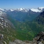 Amazing view from Mount Dalsnibba over Geiranger and the Geirangerfjord on a clear day