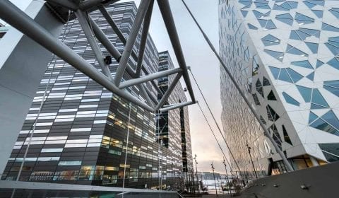 A late afternoon at the Barcode buildings, modern architecture in Oslo, Norway