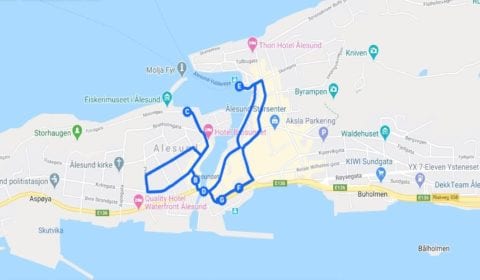 Google kart over Ålesund Privat Byvandring gjennom Jugendstilen