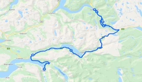 Google cartina del tour Olden Privato Il Nobile Fiordo di Geiranger