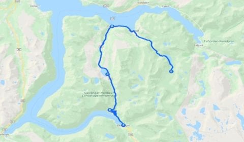 Google cartina del tour Geiranger Privato la Fattoria Centenaria di Herdal