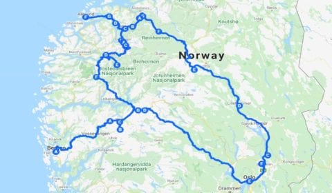 Google mapa del tour Oslo 10 Días de Maravillas Noruegas