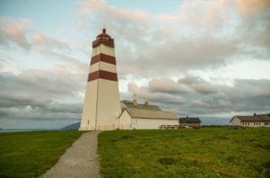 A view of the Alnes lighthouse on the island of Godøy in Ålesund, Norway