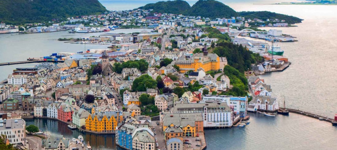 A view over the Art Nouveau city of Ålesund, Norway and its surrounding islands