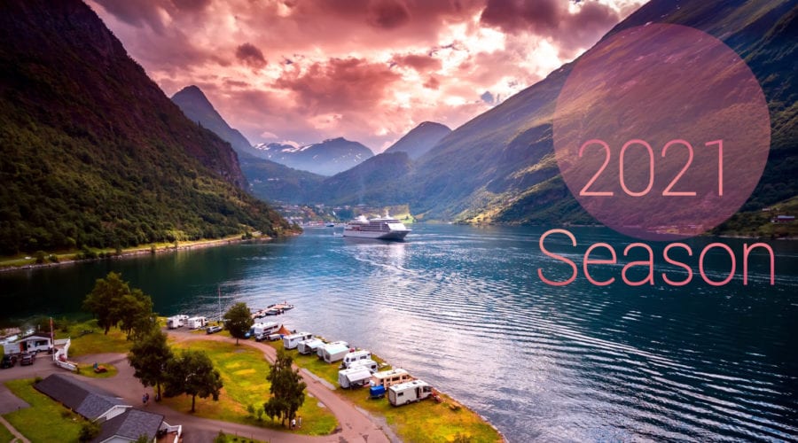 A pink sunset over the beautiful Geirangerfjord, Norway