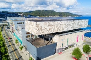 A view of the exterior of the Rockheim Music Museum in Trondheim, Norway.