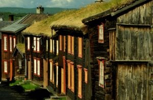 Old wooden buildings in the UNESCO World Heritage site of Røros, Norway.