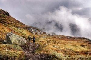 Hiking in the mountains during autumn in Norway.