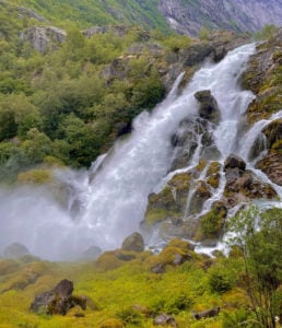 The powerful and beautiful waterfall of Kleivafossen in Norway.