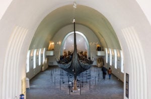 A view of a viking ship in the Viking Museum in Oslo