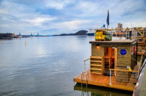 Floating sauna in the fjord in Oslo, Norway