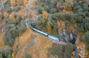 A view of the Flåm train to Myrdal in the fall, Norway